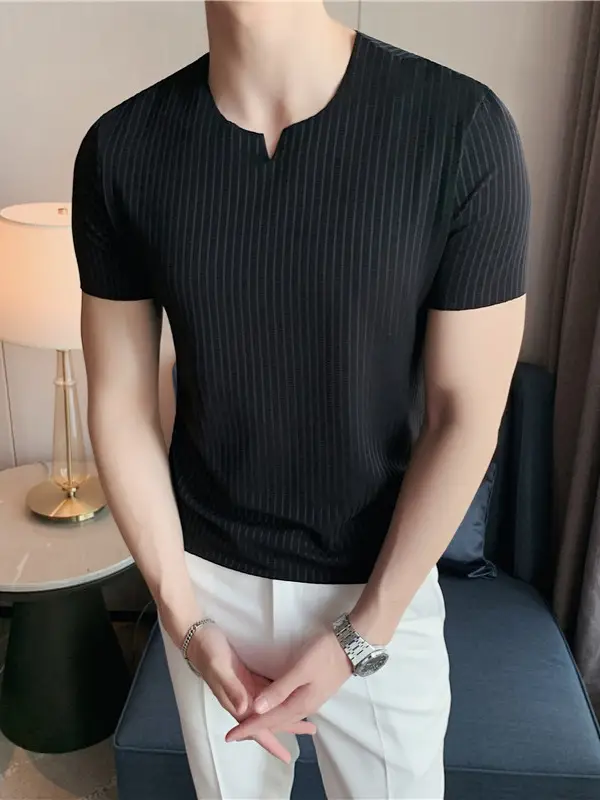 Men's Dark Stripe Slim Fit Silk T-Shirt