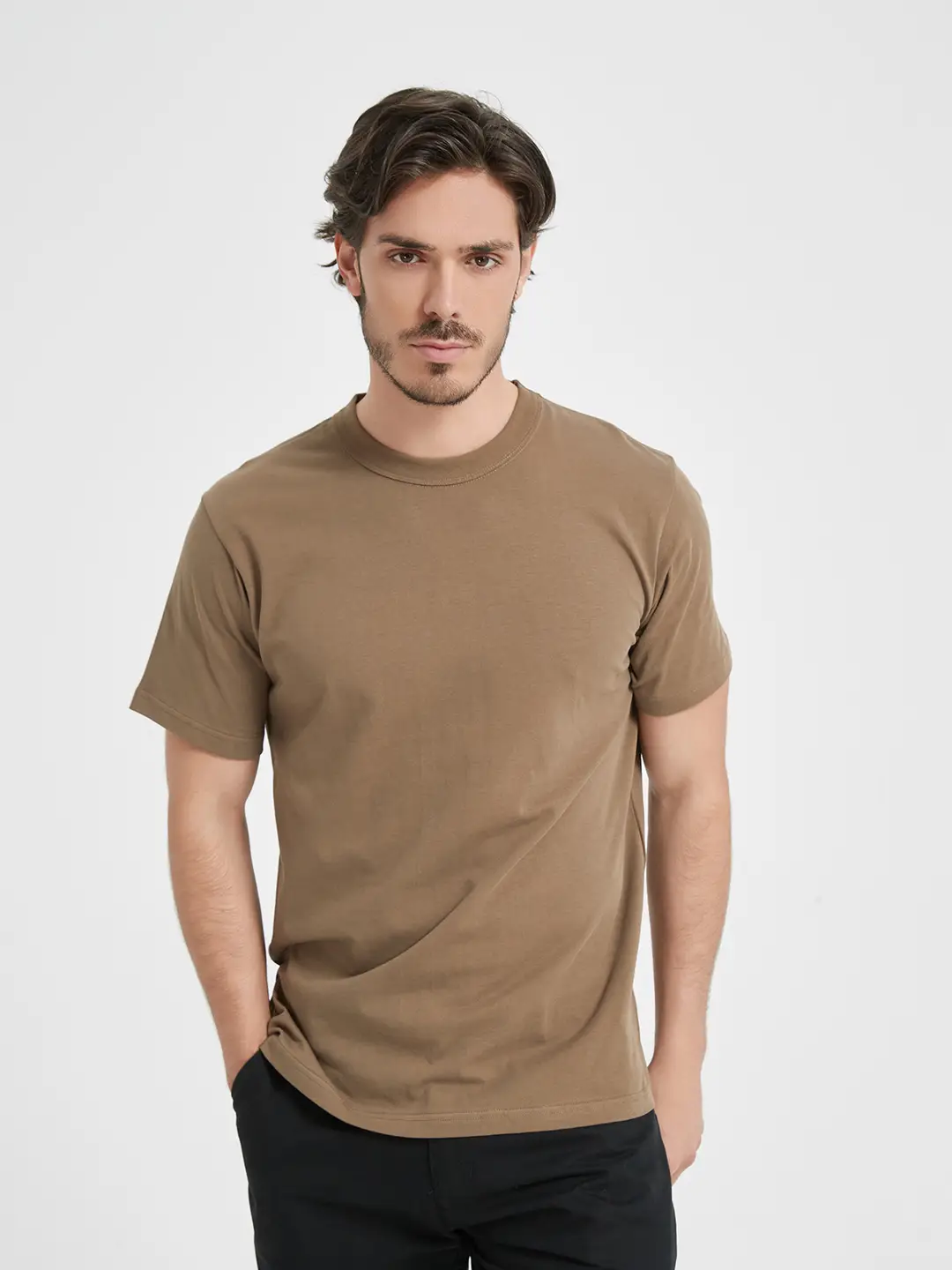 Men Loose Cotton T-Shirt Brown Classic Fit