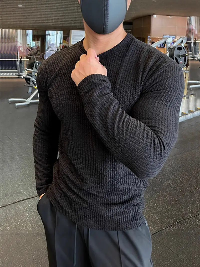 Men Long Sleeve Knitted Pullover Sweater Brown