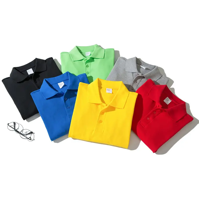 Men Cotton Long Sleeve Polo Shirt Navy Loose Fit Autumn