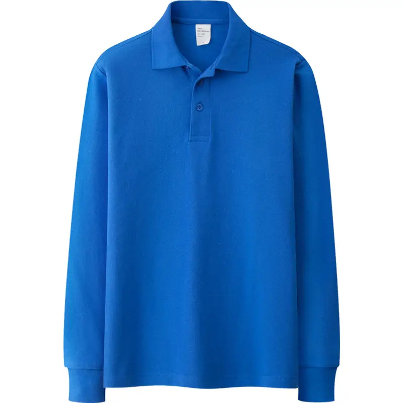 Men Cotton Long Sleeve Polo Shirt Navy Loose Fit Autumn