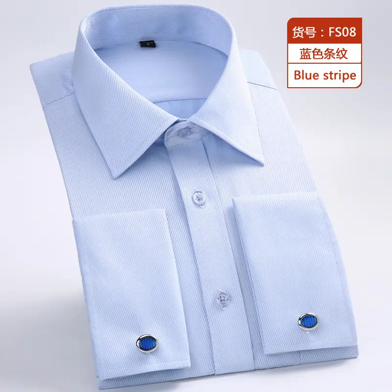 Blue Stripe Business Shirt with Cufflinks for Men