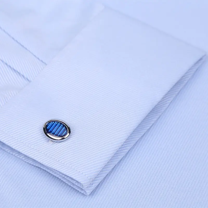 Blue Stripe Business Shirt with Cufflinks for Men