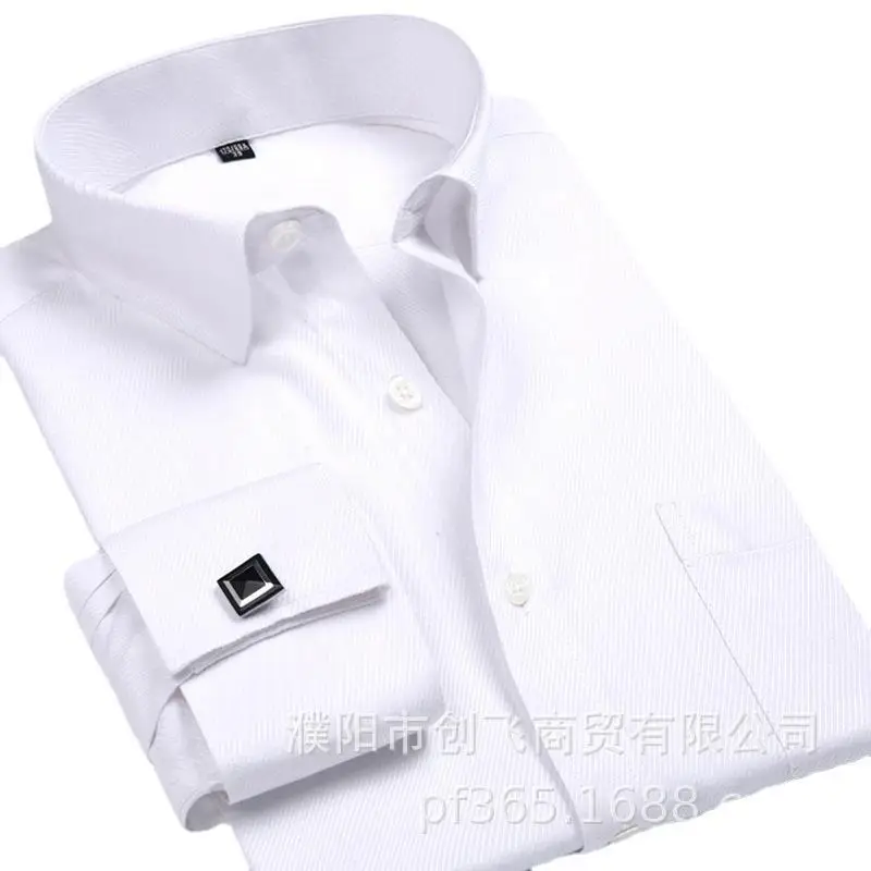 Blue Stripe Business Shirt with Cufflinks for Men