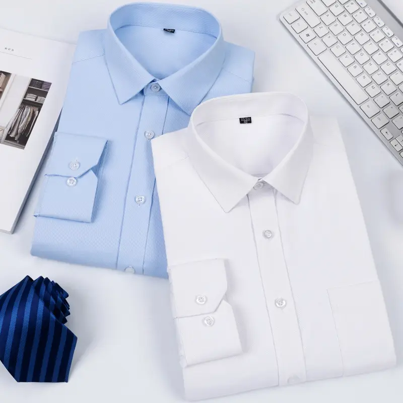 Men Slim Fit White Cotton Business Shirt