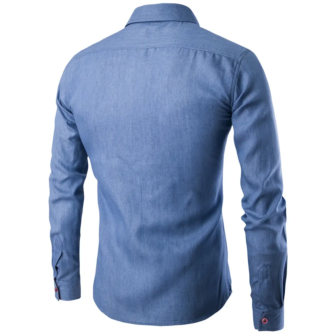 Men Denim Long Sleeve Shirt Light Blue Office Wear