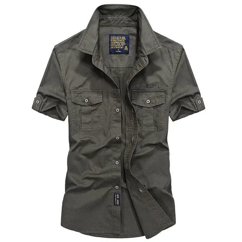 Men Cotton Military Style Short Sleeve Shirt
