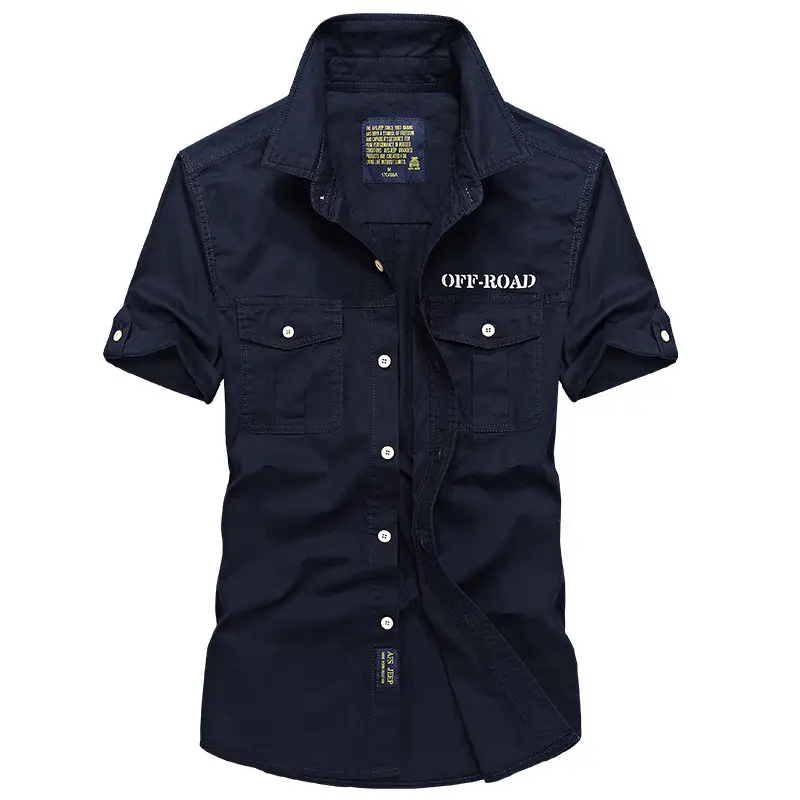 Men Cotton Military Style Short Sleeve Shirt