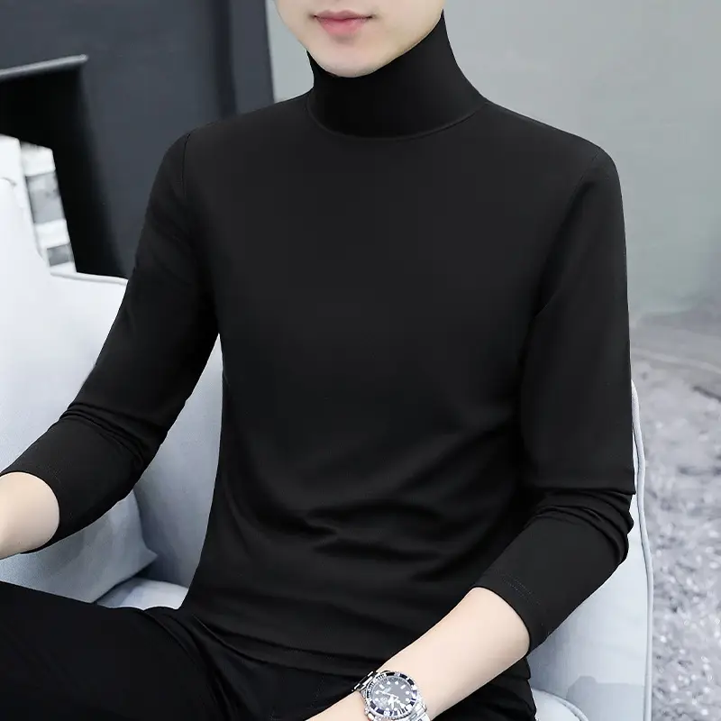 Men High Collar Long Sleeve Warm T-Shirt Gray