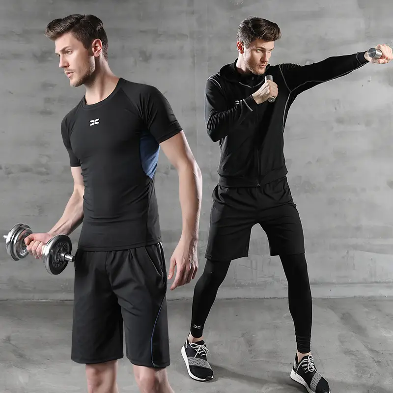 Men's Black Fitness Suit Two-Piece Shorts T-Shirt