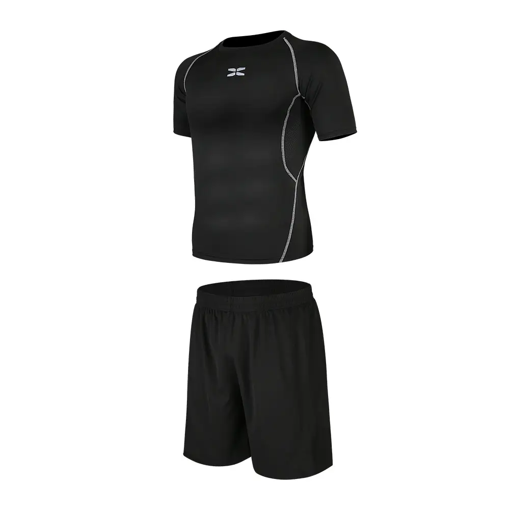 Men's Black Fitness Suit Two-Piece Shorts T-Shirt