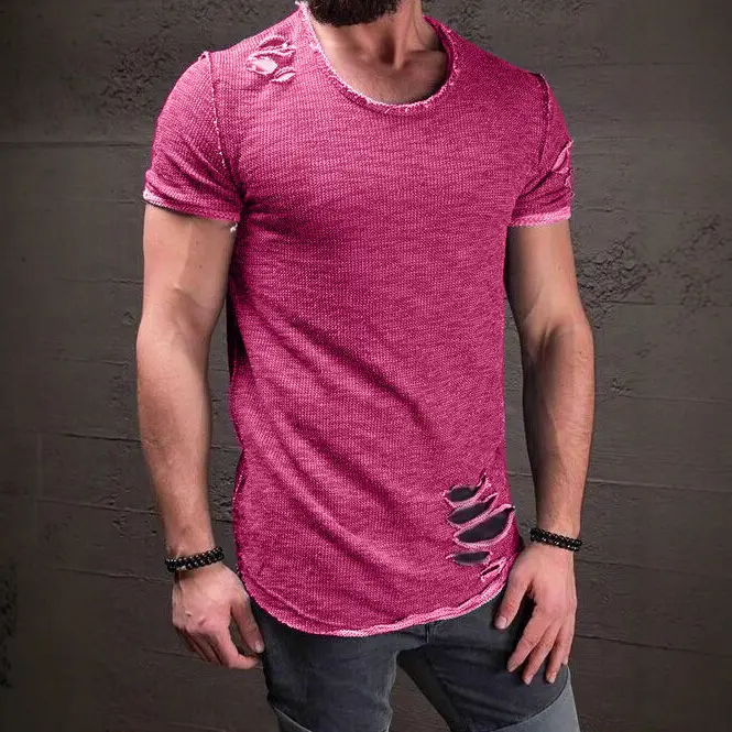 Men Denim Ripped Short Sleeve T-Shirt Summer