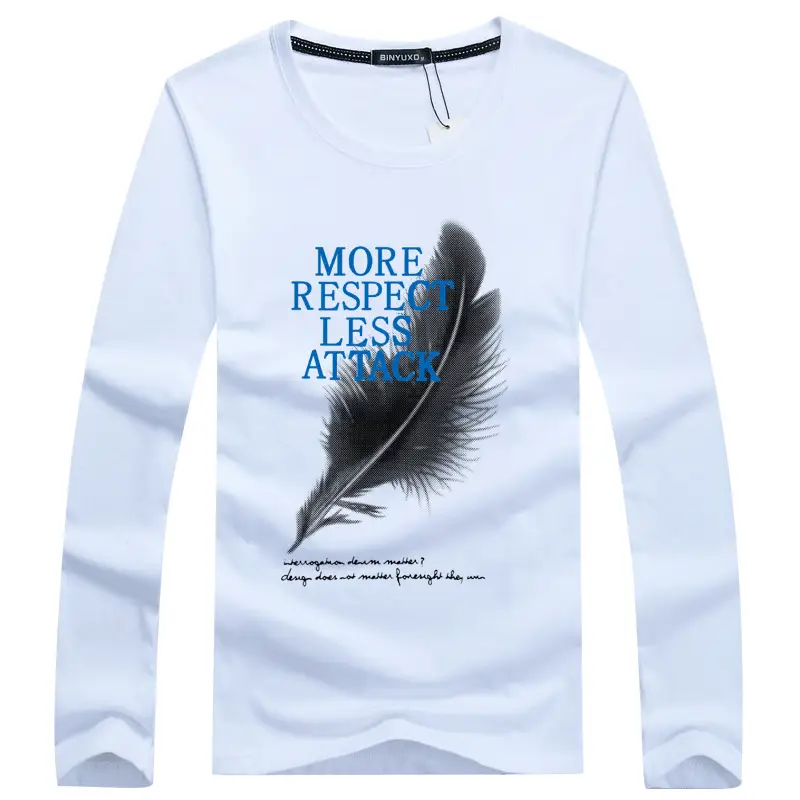 Men Slim Fit Long Sleeve Printed T-Shirt White Autumn Korean Style