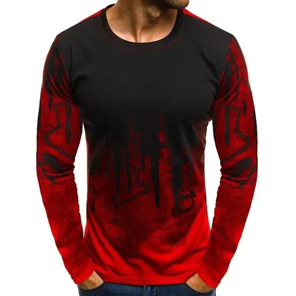 Men's Printed Long Sleeve T-Shirt Red Black Graffiti Casual Fit