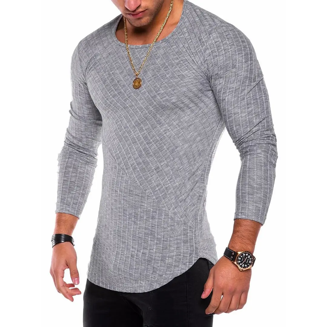 Men Slim Fit Long Sleeve T-Shirt Gray Casual
