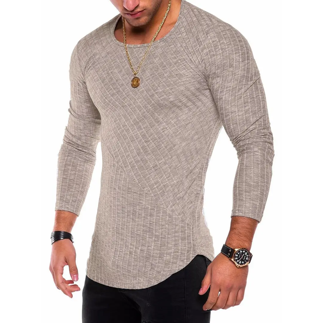 Men Slim Fit Long Sleeve T-Shirt Gray Casual