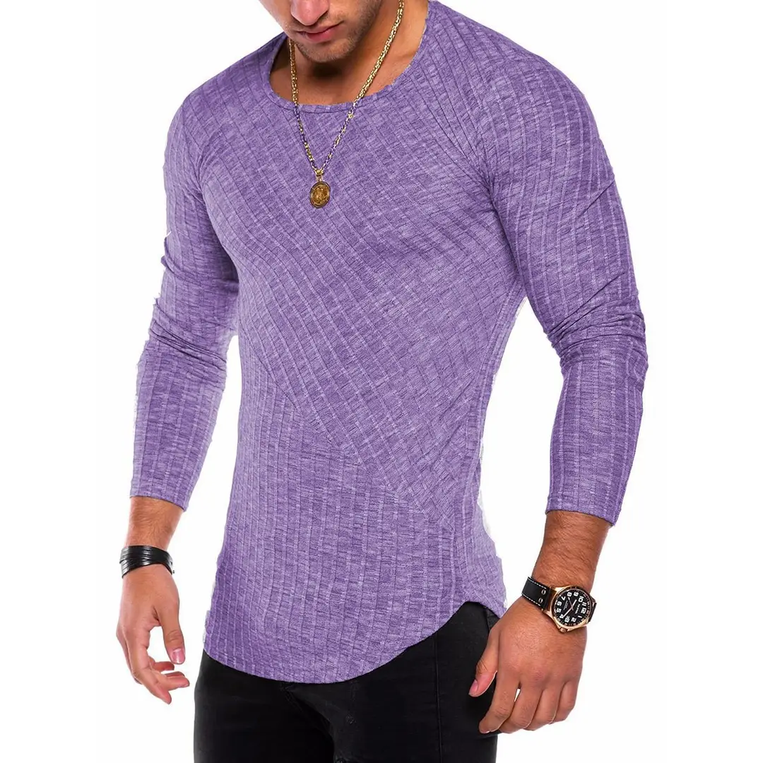 Men Slim Fit Long Sleeve T-Shirt Gray Casual