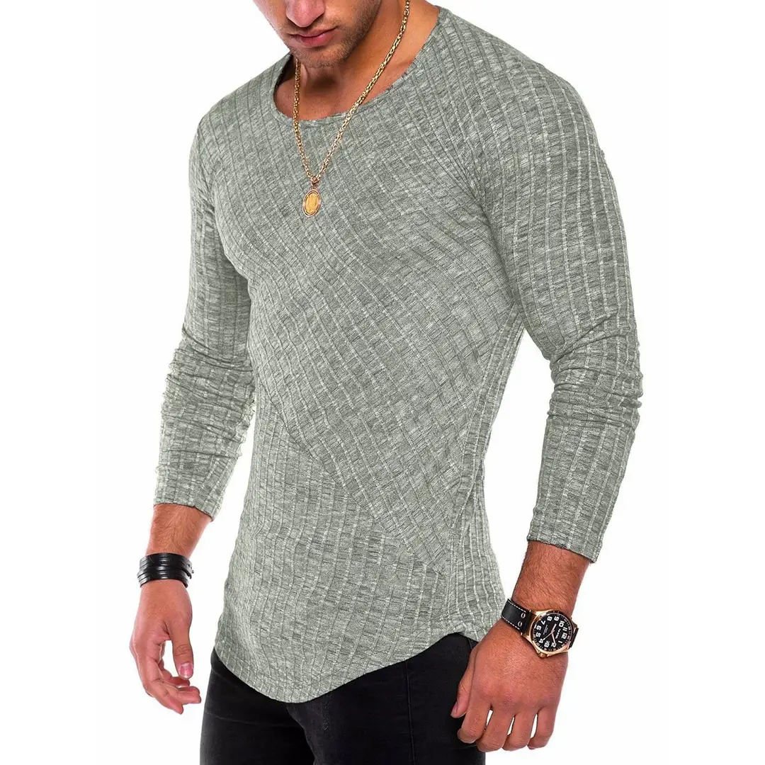 Men Slim Fit Long Sleeve T-Shirt Gray Casual