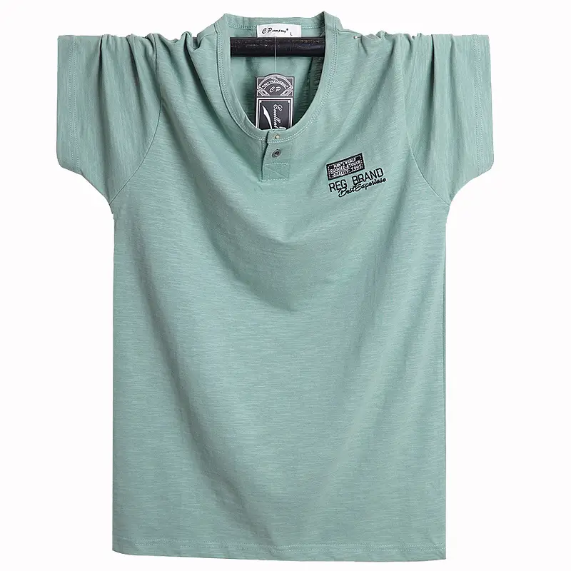Men Plus Size Slub Cotton T-Shirt Khaki Loose Fit