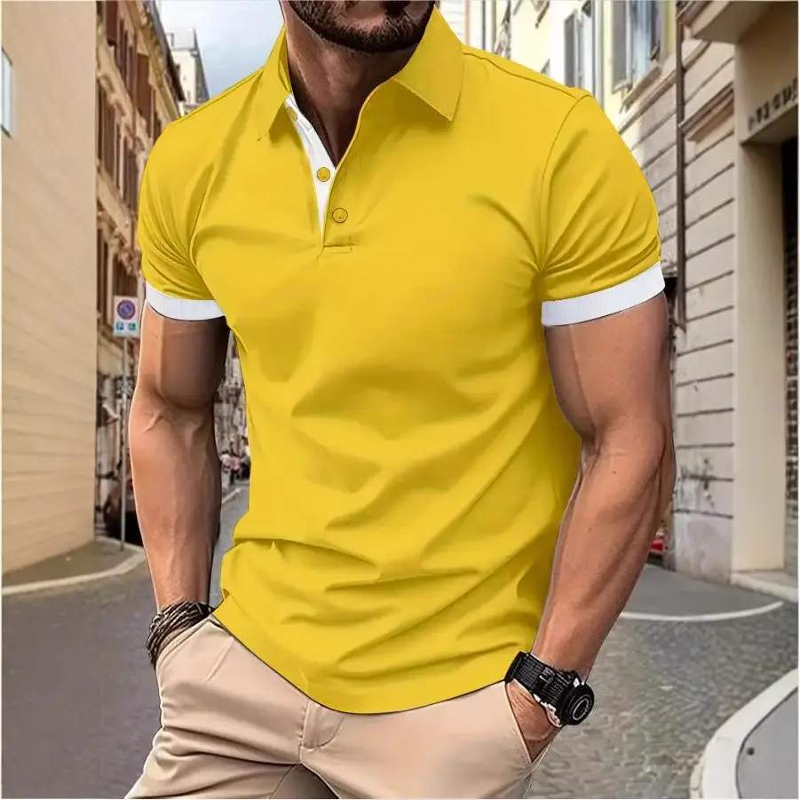 Men Blue Polo Shirt Summer Short Sleeve Casual