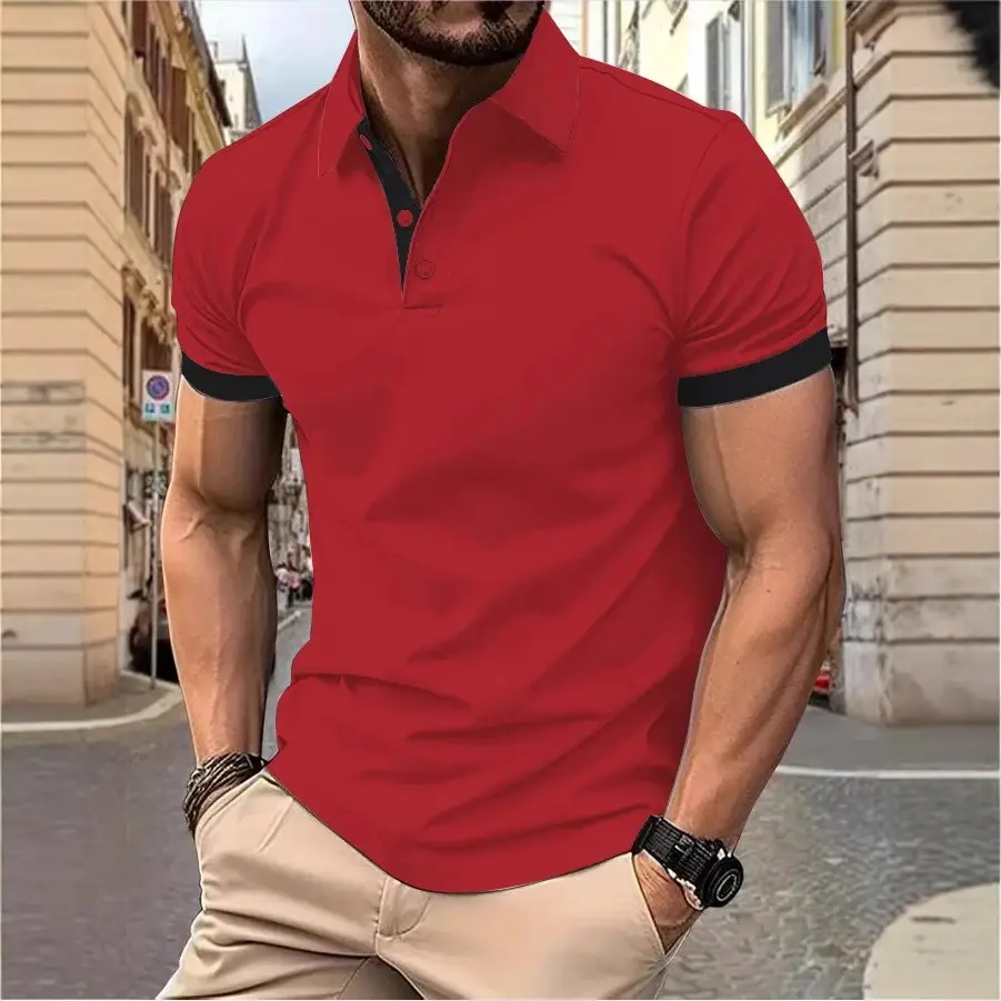 Men Blue Polo Shirt Summer Short Sleeve Casual