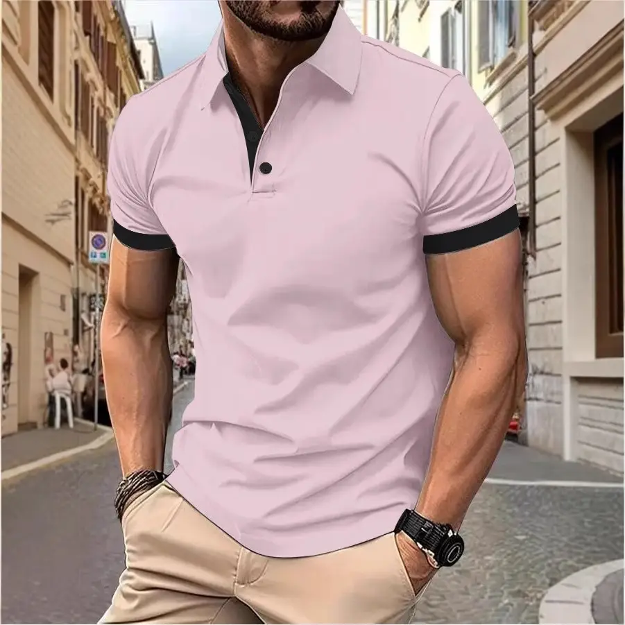 Men Blue Polo Shirt Summer Short Sleeve Casual