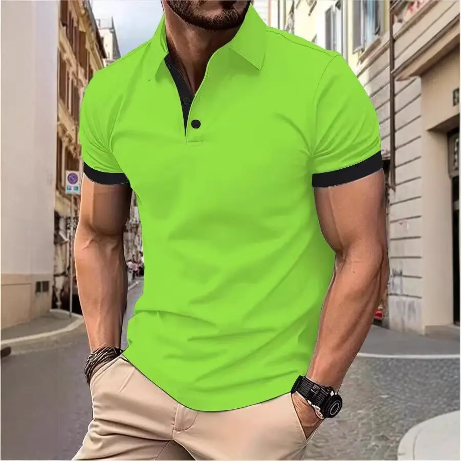Men Blue Polo Shirt Summer Short Sleeve Casual