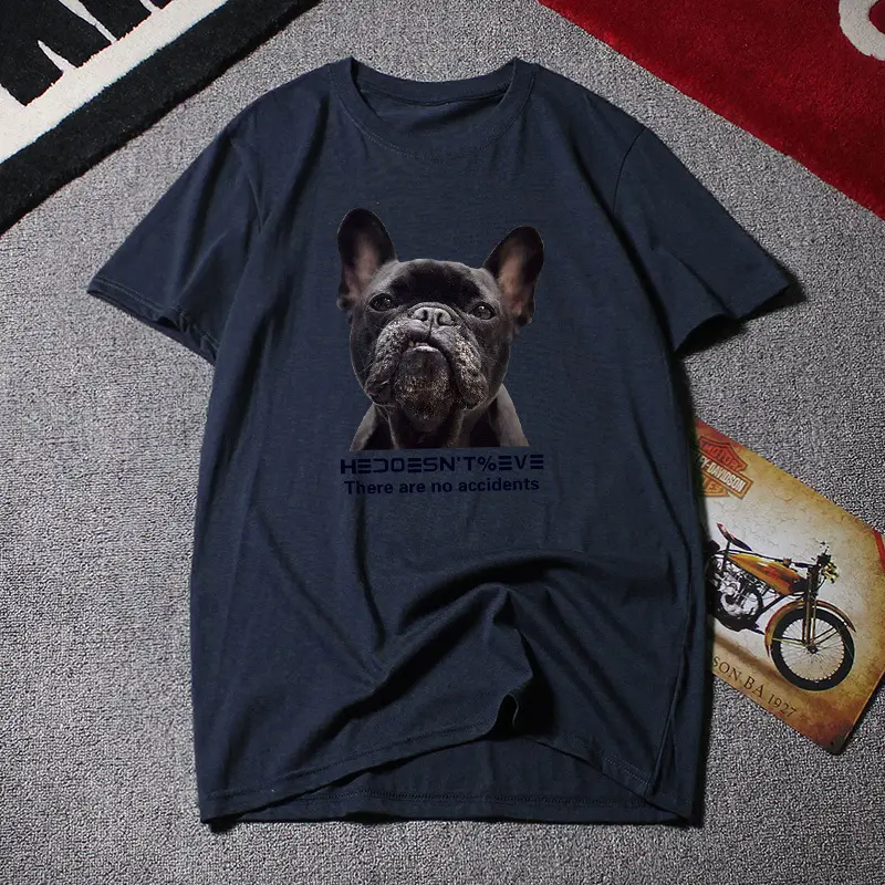 Men Red French Bulldog Graphic T-Shirt Loose Plus Size Summer