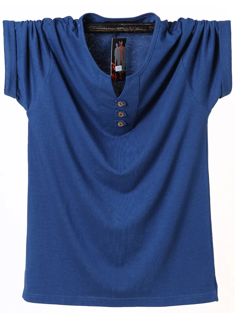 Men Heavy Weight Cotton V Neck T-Shirt M-Green Plus Size