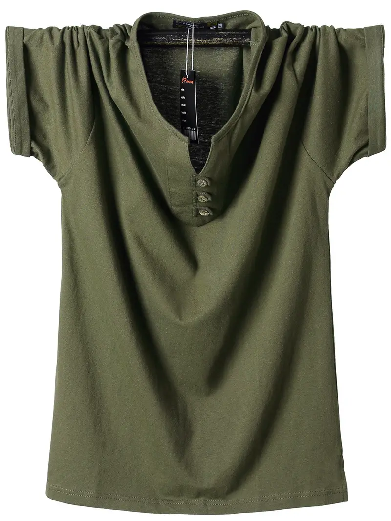 Men Heavy Weight Cotton V Neck T-Shirt M-Green Plus Size