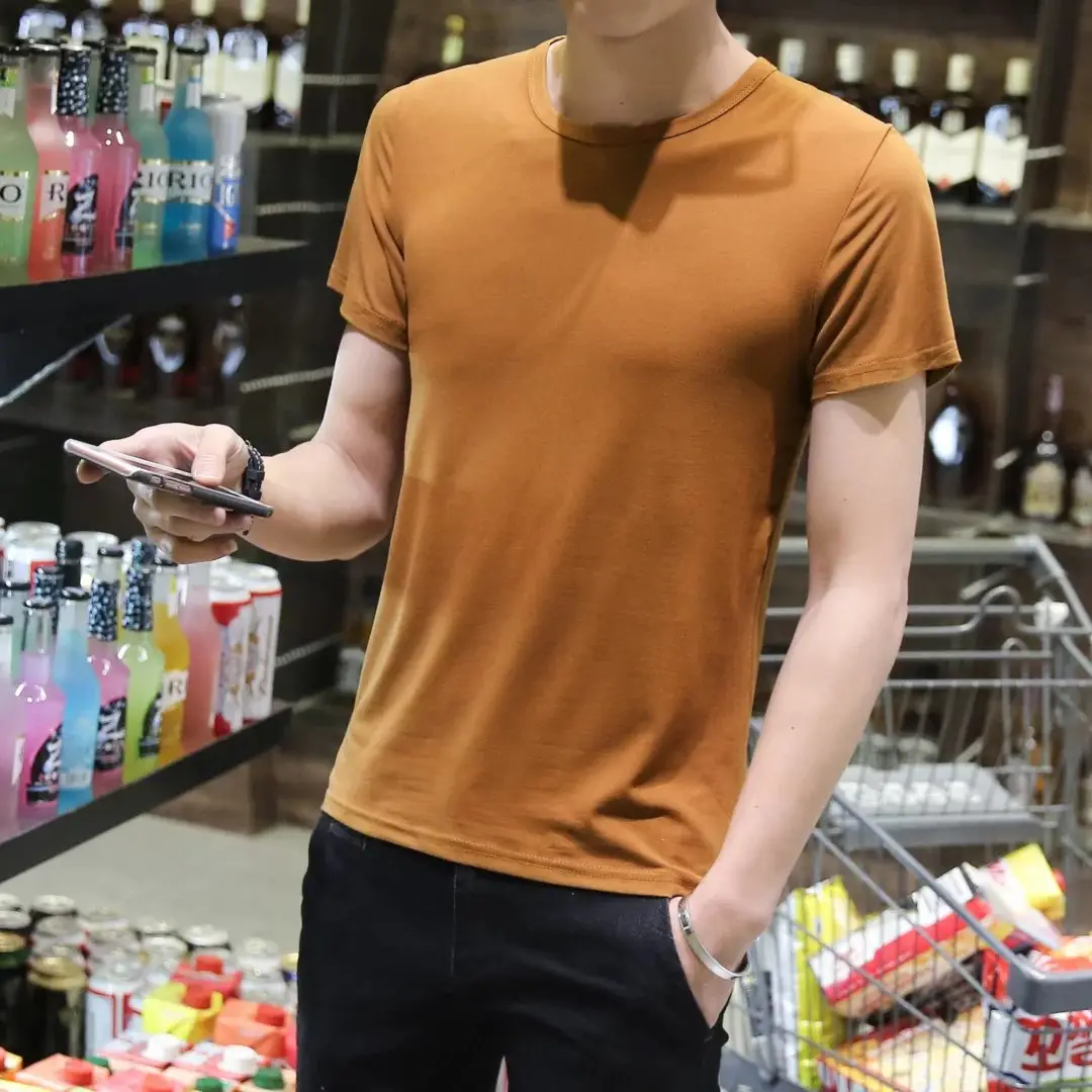 Men Slim Fit White Round Neck T-Shirt Summer