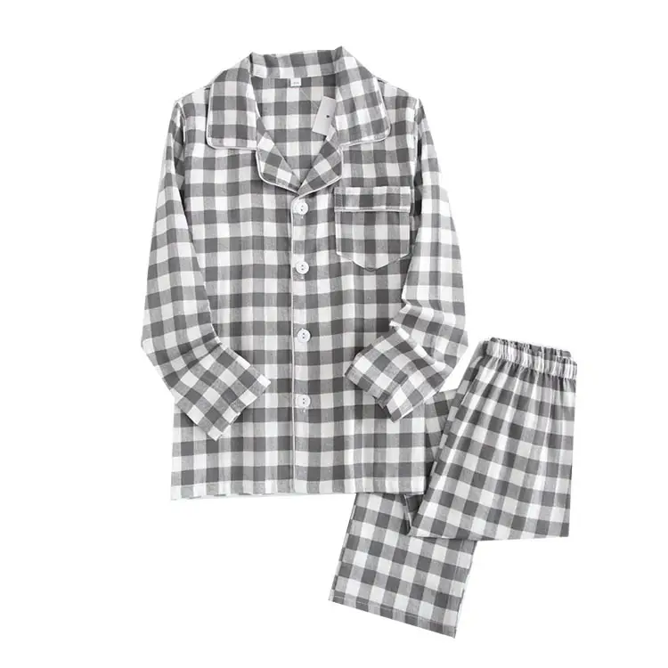Couple Plaid Gauze Pajamas Women Pink Summer Home Wear