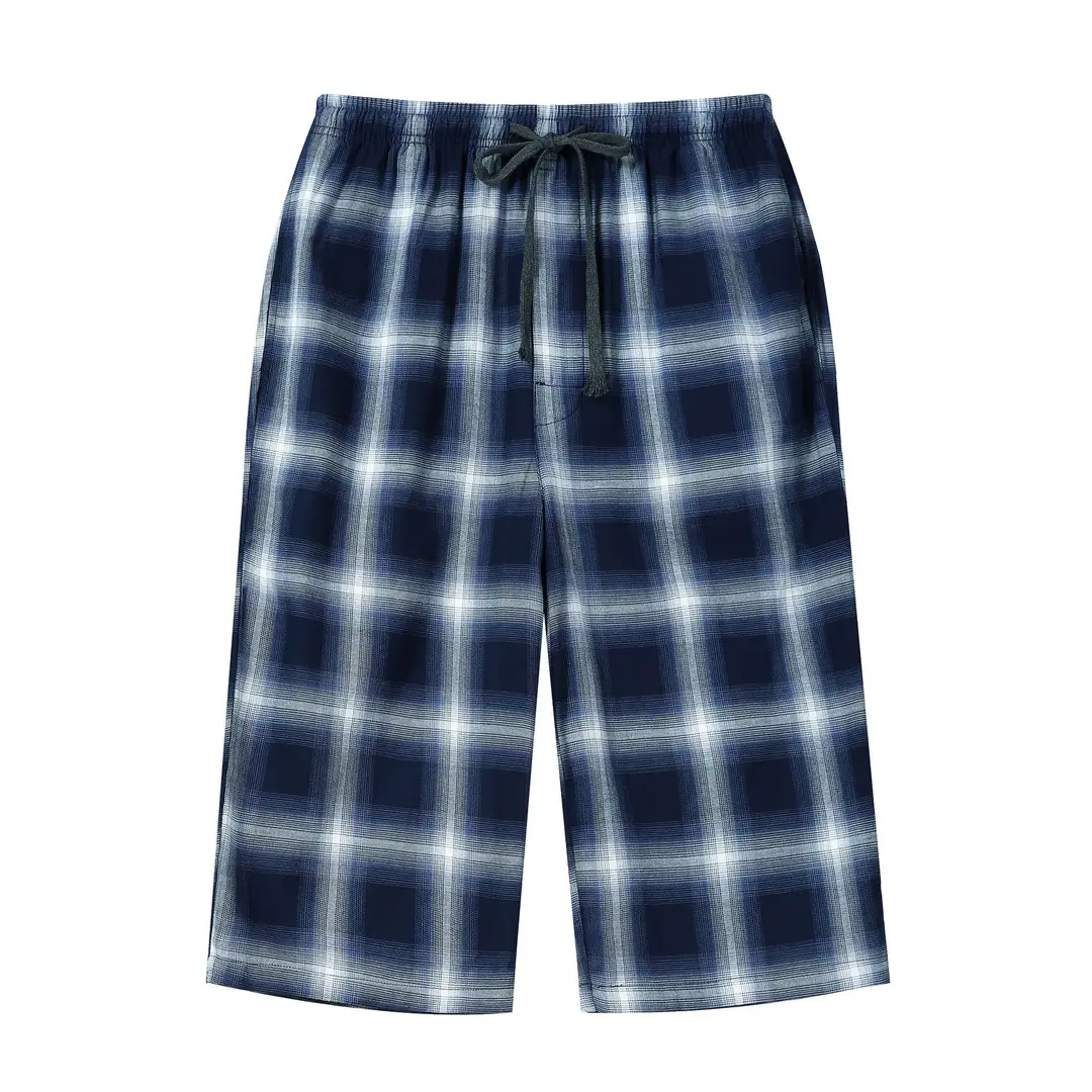 Men Loose Cotton Checkered Sleep Pants Summer