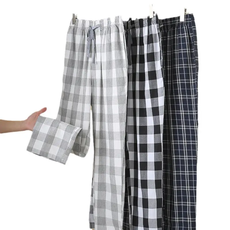 Men Loose Plaid Cotton Pajama Pants with Front Pocket