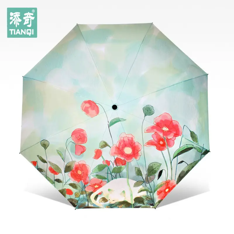 Anti-UV Floral Umbrella Small Black Folding