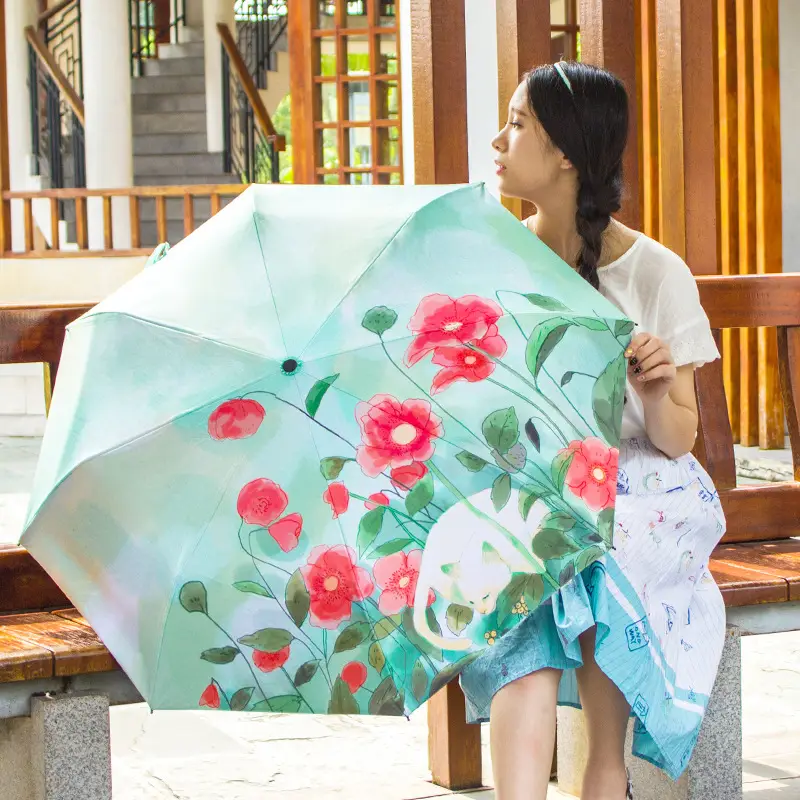 Anti-UV Floral Umbrella Small Black Folding