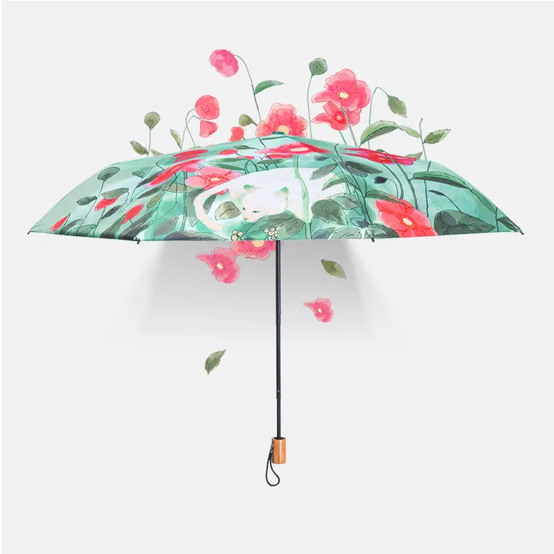Anti-UV Floral Umbrella Small Black Folding