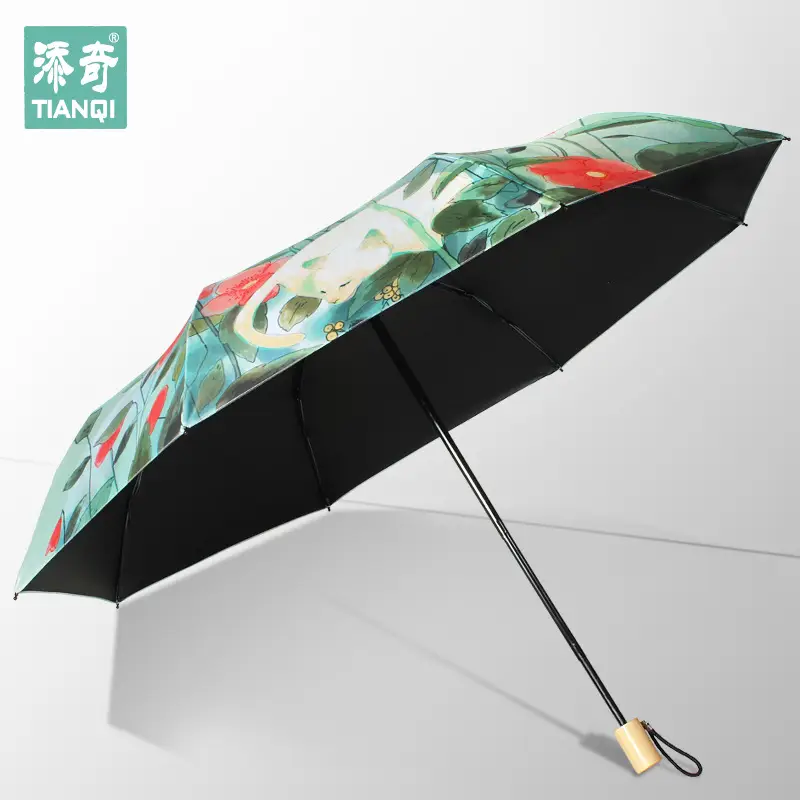 Anti-UV Floral Umbrella Small Black Folding