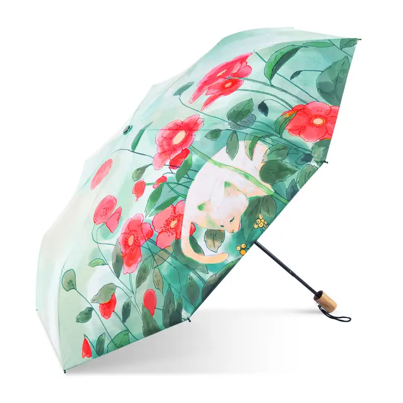 Anti-UV Floral Umbrella Small Black Folding