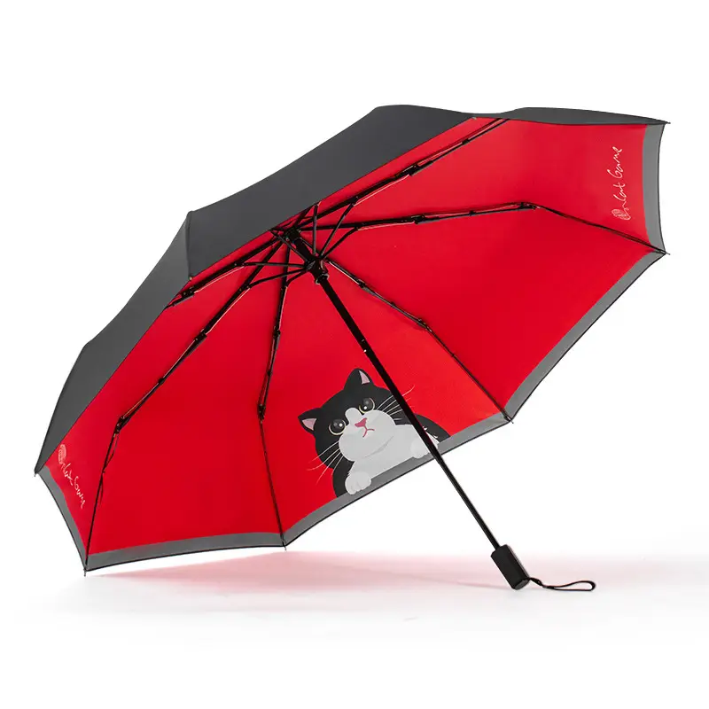 Cute Cat Folding Sun Umbrella Black UV Protection