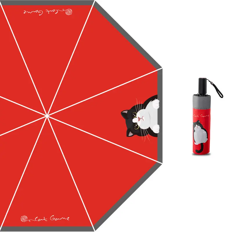 Cute Cat Folding Sun Umbrella Black UV Protection