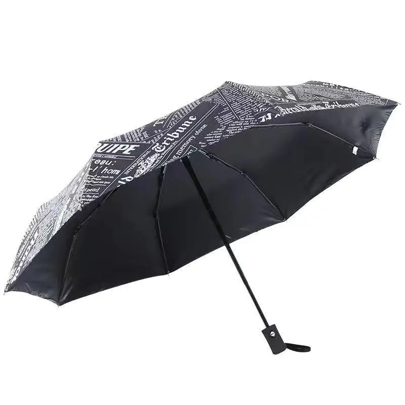 Automatic Newspaper Folding Umbrella Black Retro Sun Protection