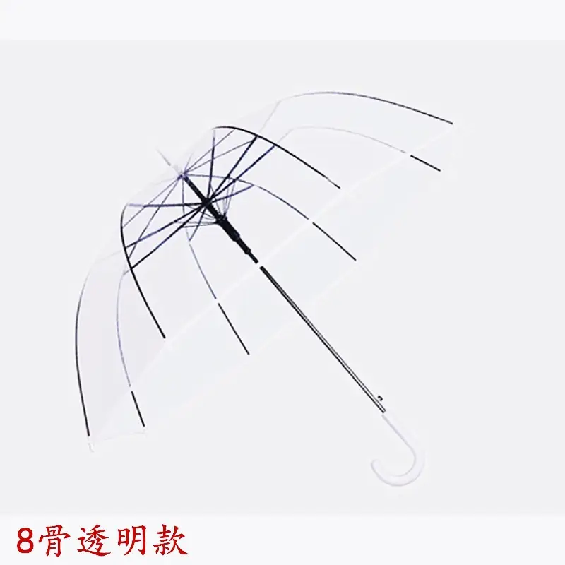 Transparent Umbrella with Print Designs Long Handle