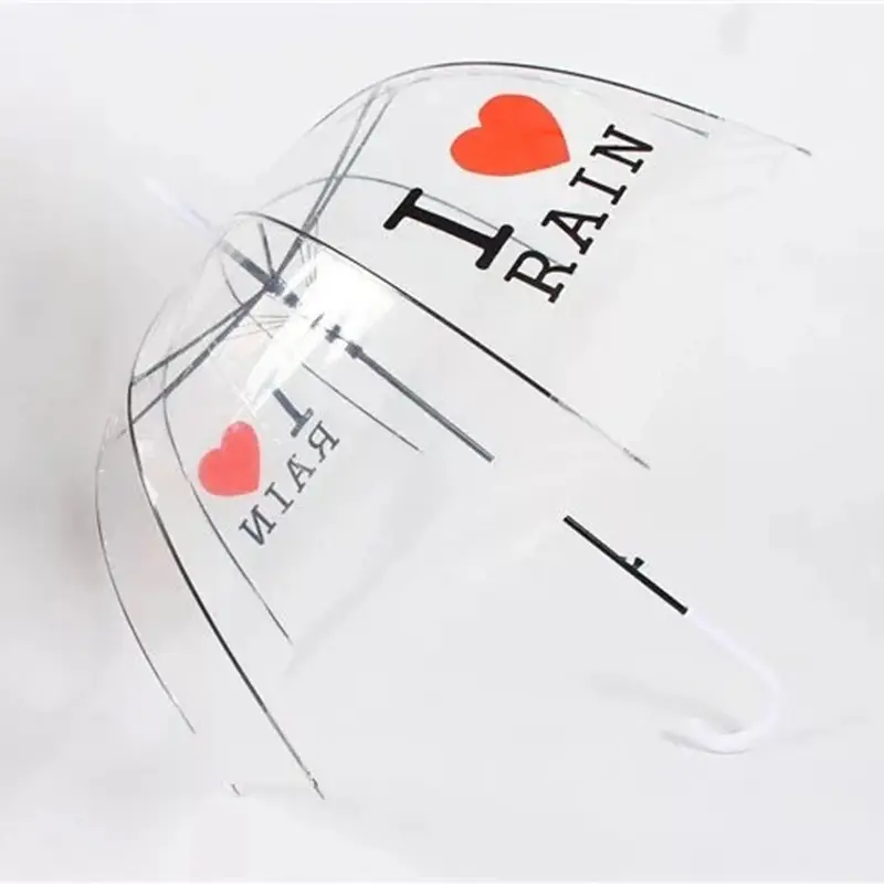 Transparent Umbrella with Print Designs Long Handle