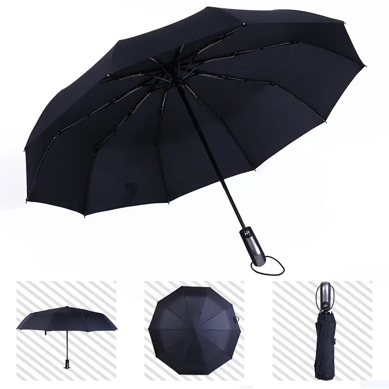 Premium Automatic Folding Umbrella with Leather Case for Rain and Sun Protection