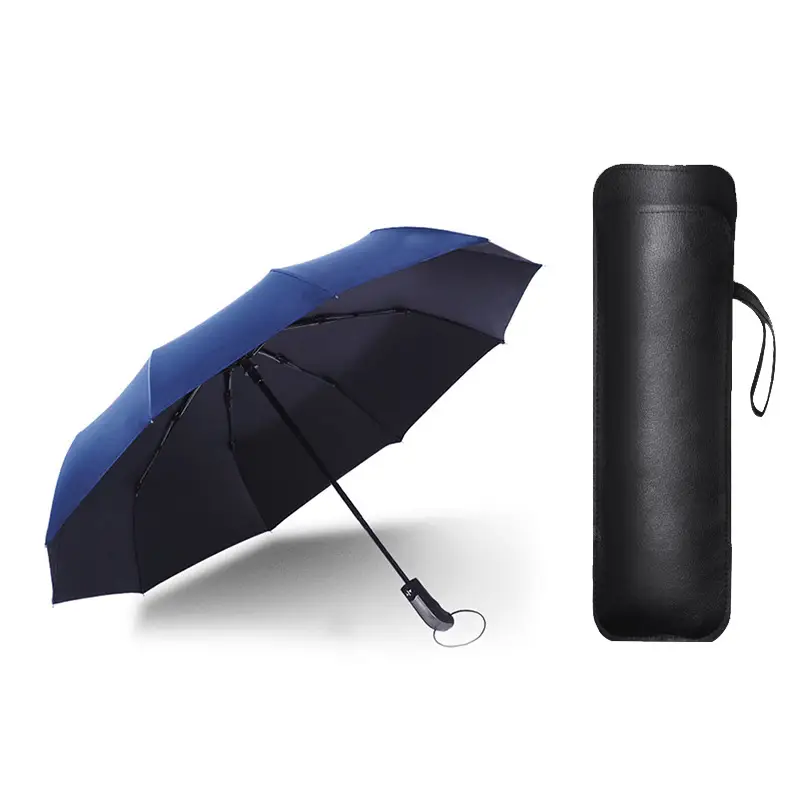 Premium Automatic Folding Umbrella with Leather Case for Rain and Sun Protection