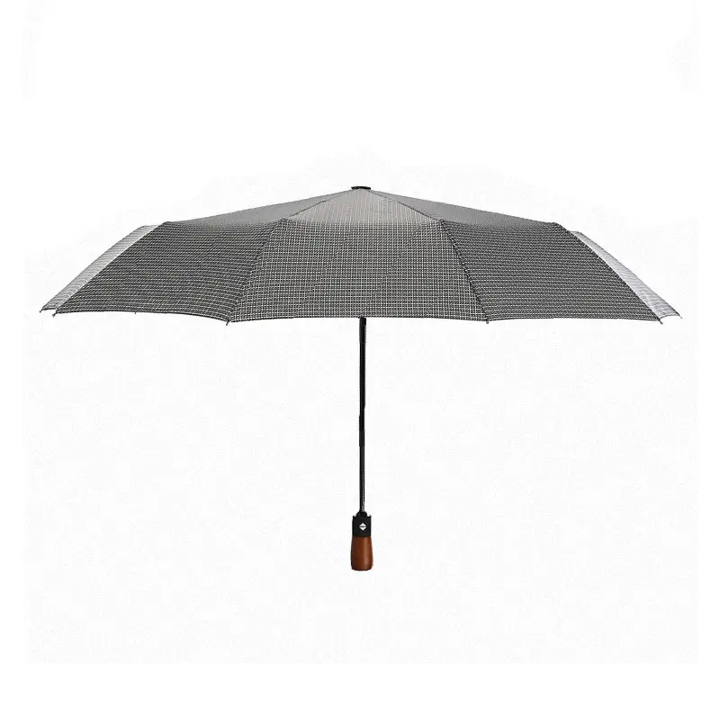 Automatic Wooden Handle Check Umbrella for Men