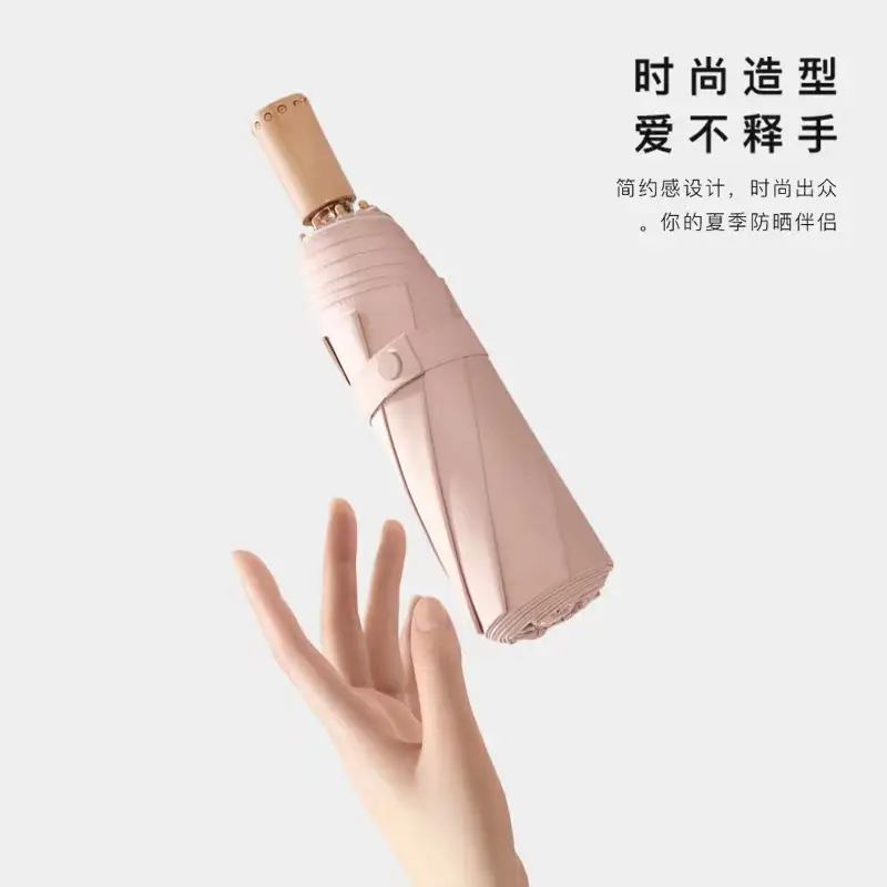 Gradient Wooden Handle UV Protection Sun Umbrella UPF50+