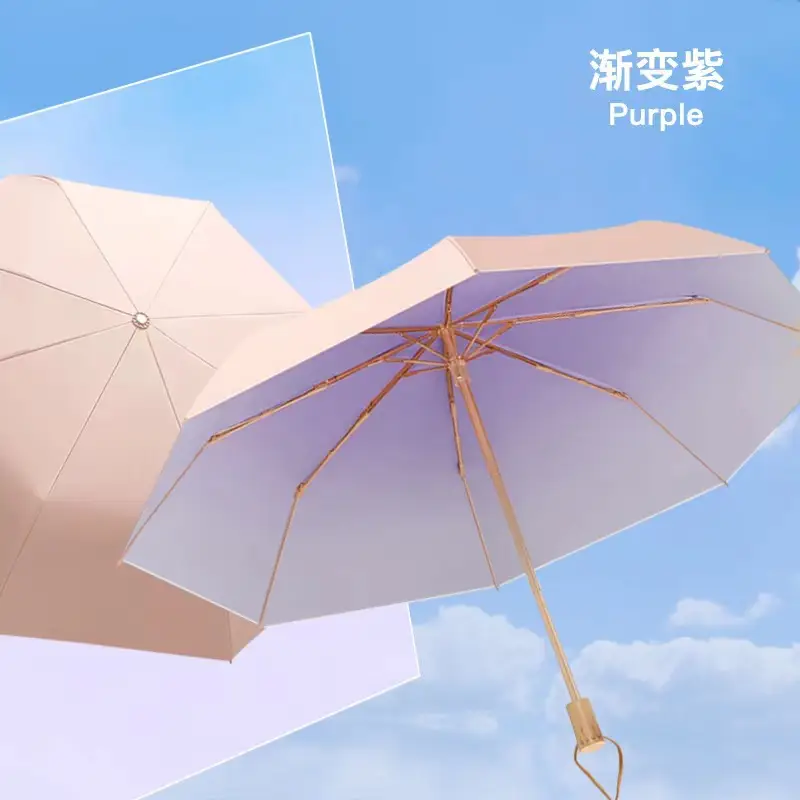 Gradient Wooden Handle UV Protection Sun Umbrella UPF50+