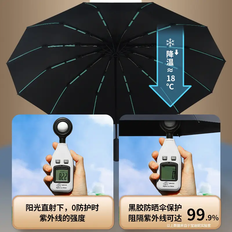 Automatic 60-Bone UV Sun Umbrella Black